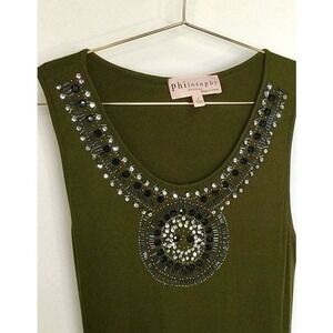 Philosophy Olive‎ Green Maxi Dress Beaded Embellished Sleeveless Women's Size L